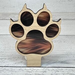 Paw Print Night Light Plug In Wood Tiger Stripe Animal Lover Home Decor